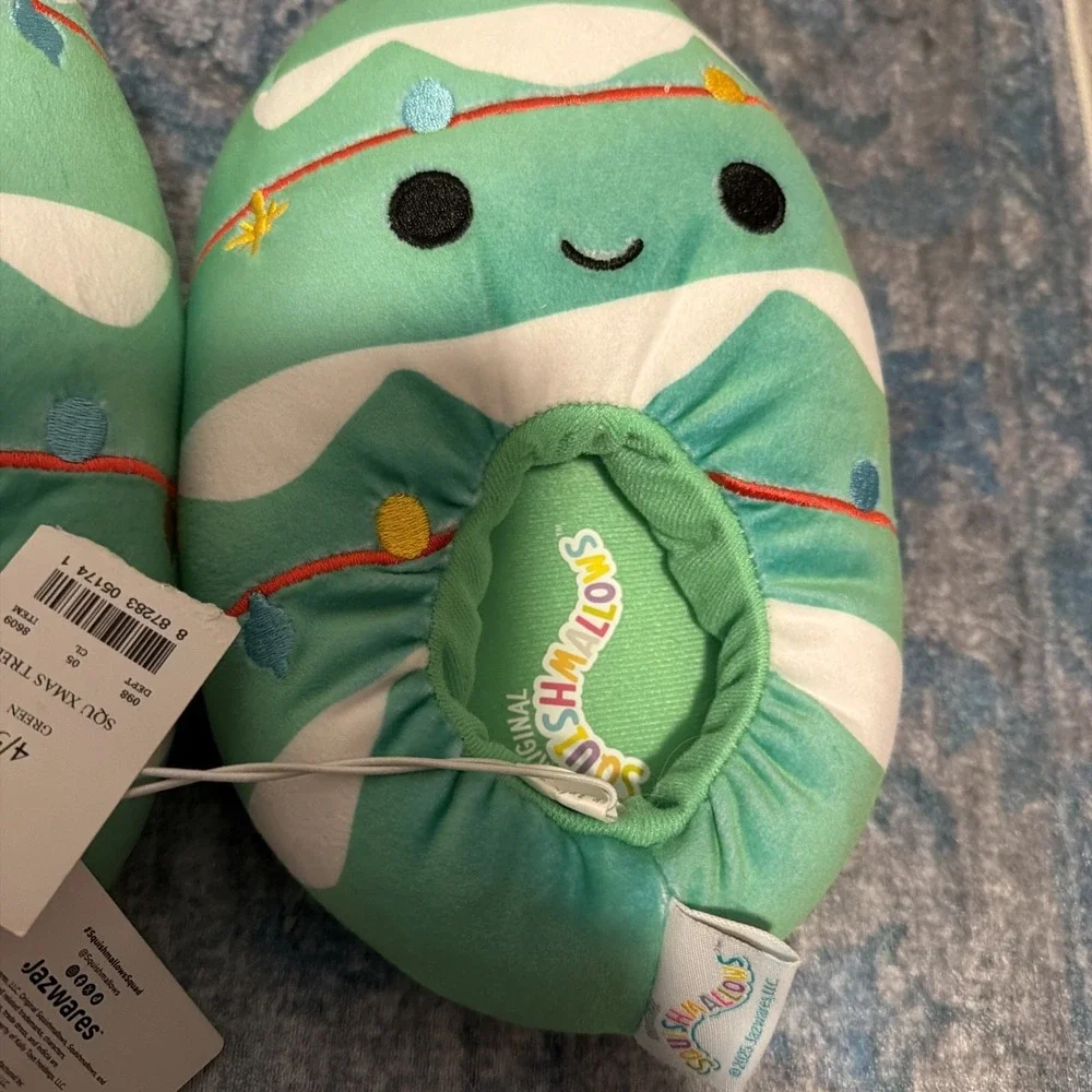 Squishmallows Shoes Kids Size 4/5 Green Christmas Tree Plush Cozy House Slippers